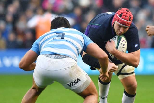 Grant Gilchrist, in action against Argentina last November, may be paired with Jonny Gray in the second row. Picture: SNS/SRU.