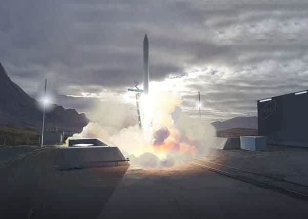An artist's impression of an Orbex launcher lifting off from Sutherland Spaceport. Image: Orbex/Anders Bøggild