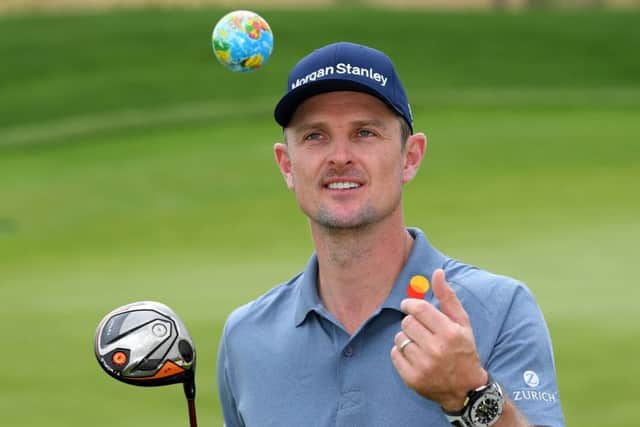 Justin Rose poses with a mini-globe during the Saudi International Pro-Am at Royal Greens in King Abdullah Economic City. Picture: Getty Images