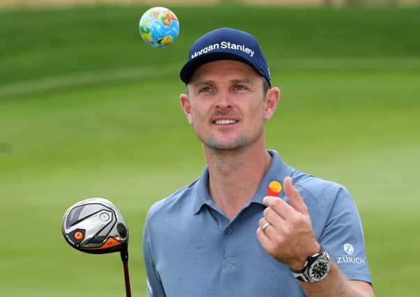 Justin Rose poses with a mini-globe during the Saudi International Pro-Am at Royal Greens in King Abdullah Economic City. Picture: Getty Images