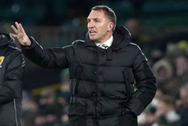 Celtic manager Brendan Rodgers signals to his players. Picture: Jeff Holmes/PA