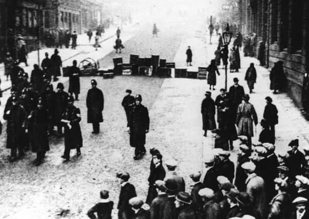 Police officers return from a baton charge in North Frederick Street during a general strike in Glasgow, January 1919. Tensions mounted, culminating in the Battle of George Square or Black Friday on 31st January. Picture: Hulton Archive/Getty Images
