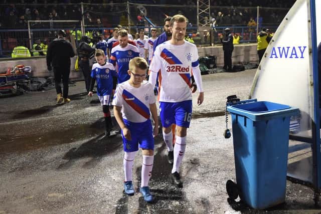 Rangers captain for the night Andy Halliday leads out his side against Cowdenbeath. Picture: Craig Williamson/SNS