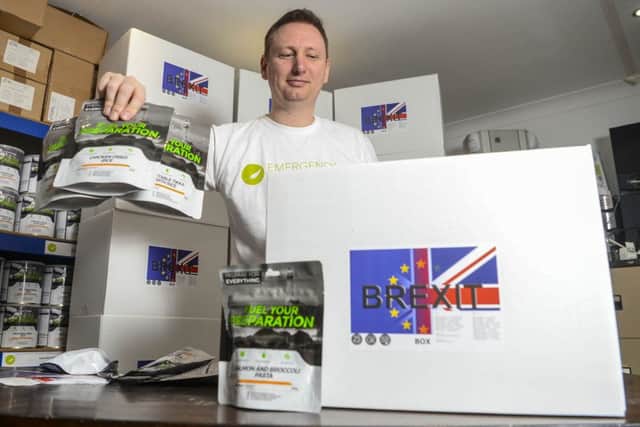 James Blake of Leeds based Emergency Food Storage UK who are selling a Brexit Box which contains tins and packets of dried food