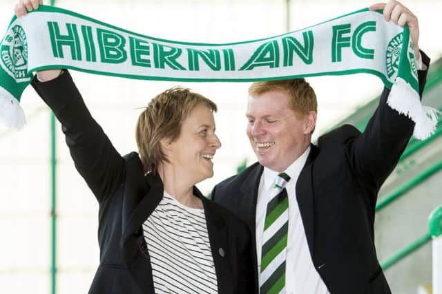 Neil Lennon joined Leeann Dempster at his unveiling as Hibernian manager