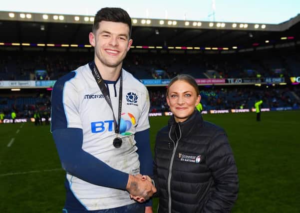 Scotland's Blair Kinghorn receives the Man of the Match award. Picture: Ross Parker/SNS
