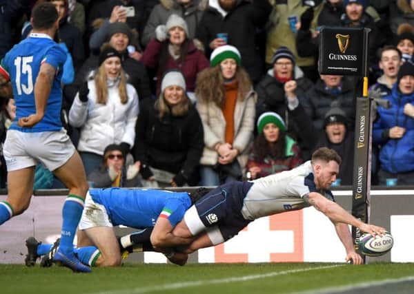 Stuart Hogg scores a try which is later disallowed. Picture: Stu Forster/Getty Images
