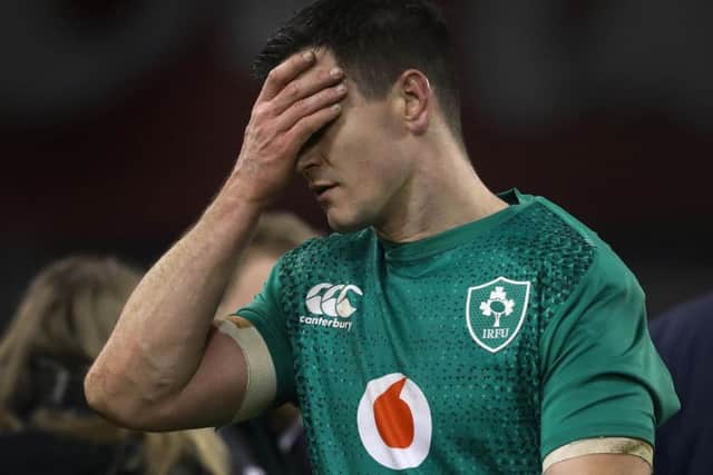 Ireland stand-off Johnny Sexton is dejected after defeat in Dublin. Picture: PA.