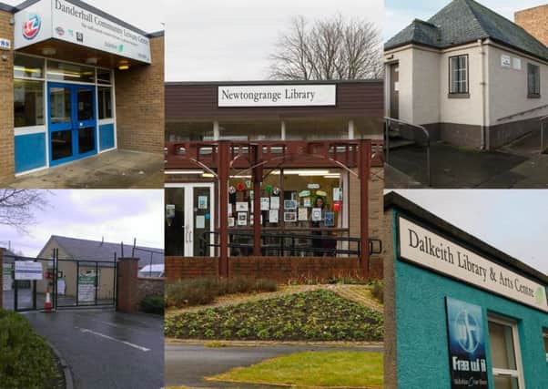 Pictured clockwise from top left: Danderhall Leisure Centre, Newtongrange Library, Dalkeith Public Toilets, Dalkeith Library and Penicuik Recycling Centre, which are all under threat of closure.