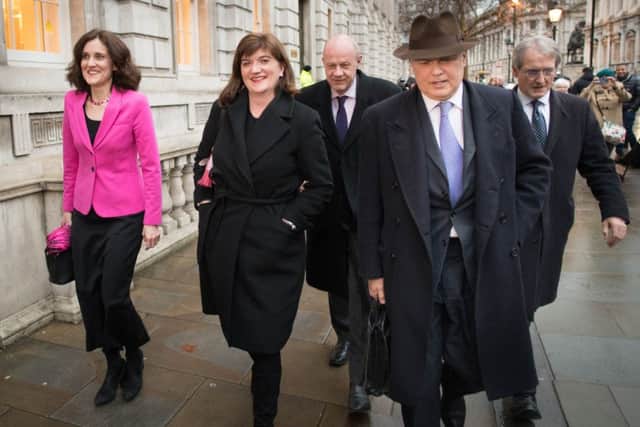 Theresa Villiers, Nicky Morgan, Damian Green, Iain Duncan Smith and Owen Paterson leave the Cabinet Office in Westminster on Monday. Picture: Stefan Rousseau/PA Wire