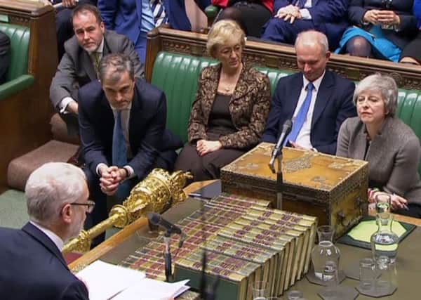 A video grab from footage broadcast by the UK Parliament's Parliamentary Recording Unit (PRU) shows the House of Commons as Britain's Prime Minister Theresa May prepares to give a statement on Brexit in London on July 9, 2018.
British Prime Minister Theresa May's government imploded on July 9 as Foreign Secretary Boris Johnson followed Brexit minister David Davis out the exit door over her masterplan for Britain's future outside the EU. / AFP PHOTO / PRU / HO / RESTRICTED TO EDITORIAL USE - NO USE FOR ENTERTAINMENT, SATIRICAL, ADVERTISING PURPOSES - MANDATORY CREDIT " AFP PHOTO / PRU "HO/AFP/Getty Images