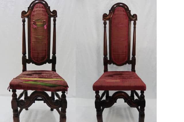 Bonnie Prince Charlie's chair pictured before and after the restoration. PIC: Contributed.