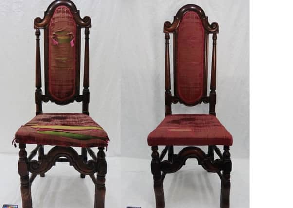Bonnie Prince Charlie's chair pictured before and after the restoration. PIC: Contributed.