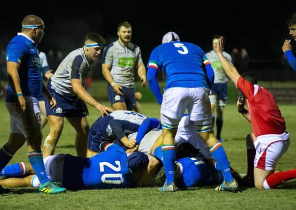 Scotland's Charlie Jupp scores a try in the U20 international against Italy in Galashiels. Picture: Bruce White/SNS