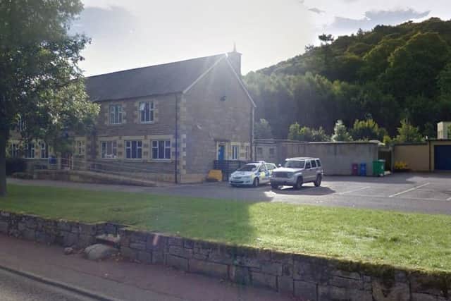 The stone is situated near the entrance to Forres Police Station. Picture: Google Street View