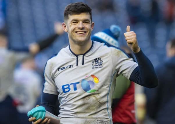Blair Kinghorn is all smiles at full time after Scotland's 33-20 win over Italy. Picture: SNS Group