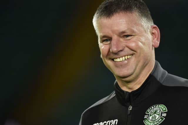 Hibs interim head coach Eddie May reacts ahead of the Ladbrokes Premiership match with Celtic. Picture: SNS Group
