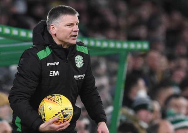Eddie May throws the ball back into play as Hibs went down 2-0 to Celtic at Parkhead. Picture: SNS Group