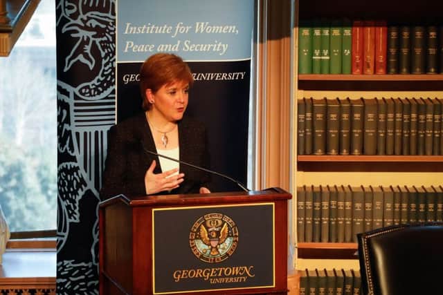 First Minister Nicola Sturgeon addresses an audience on Scotland, Brexit and the Future as part of Georgetowns Institute for Women, Peace and Securitys Women World Leaders Week.