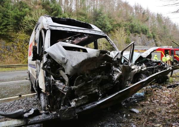 The remains fo the van after Wednesdays incident near Gatehouse of Fleet. Photo: Solway Press Services