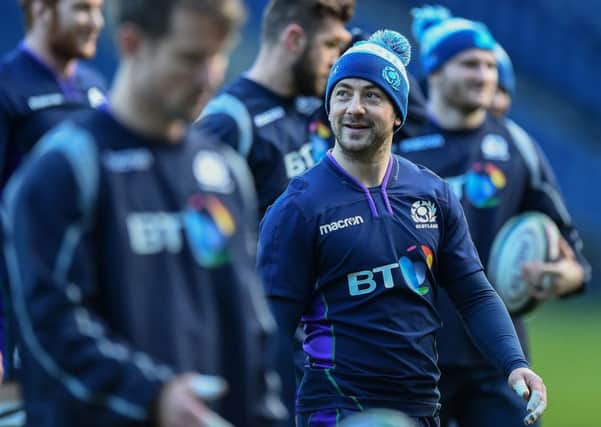 Scotland skipper Greig Laidlaw at the captain's run training session at Murrayfield on the eve of the clash with Ireland. Picture: AFP/Getty Images