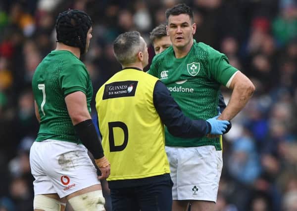 Ireland's Johnny Sexton is assesed for an injury. Picture: Stu Forster/Getty Images