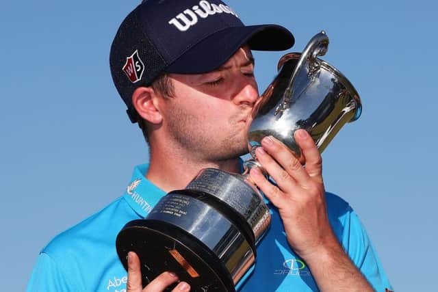 David Law of Scotland kisses his winners trophy following his triumph in the ISPS Handa Vic Open. Picture: Getty.