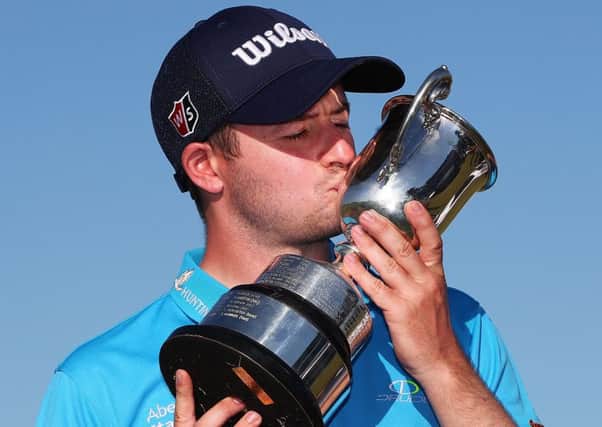David Law of Scotland kisses his winners trophy following his triumph in the  ISPS Handa Vic Open. Picture: Getty.