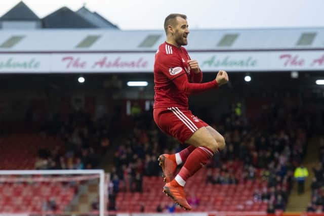 Niall McGinn celebrates after netting the opener. The Northern Irishman also registered two assists. Picture: SNS Group