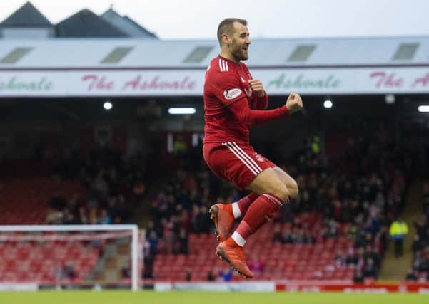Niall McGinn celebrates after netting the opener. The Northern Irishman also registered two assists. Picture: SNS Group