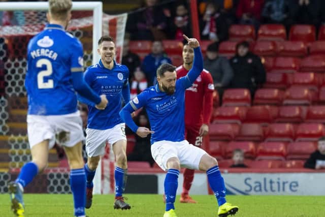 Stephen Dobbie celebrates after scoring his 38th goal of the season with a stunning long-range effort. Picture: SNS Group