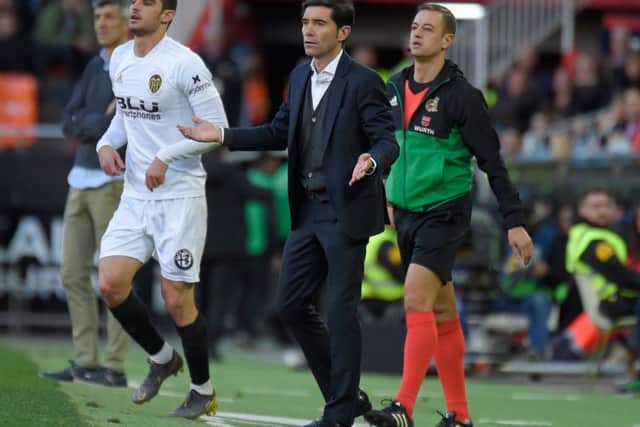 Valencia manager Marcelino reacts during Sunday's goalless draw against Real Sociedad. Picture: AFP/Getty Images