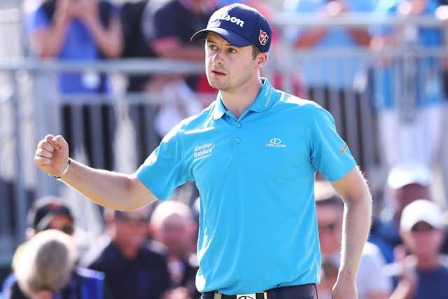 David Law celebrates making the last-hole eagle that earned him victory in the ISPS Handa Vic Open. Picture: Getty Images