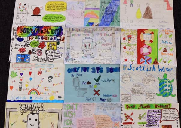 The 12 shortlisted entries in the Three Ps Scottish Water Midlothian schools poster competition.