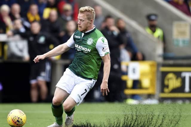 Daryl Horgan in action for Hibs on Livingston's artificial turf. Picture: SNS Group