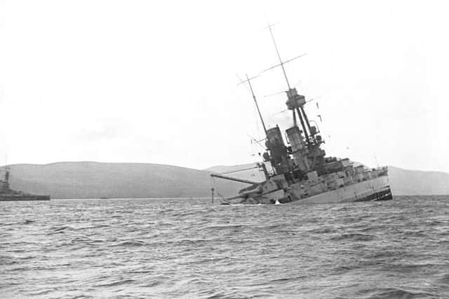 The German battleship SMS Bayern sinking at Scapa Flow in June 1919. PIC: PA/Imperial War Museum.