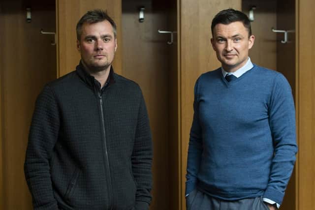 Robbie Stockdale, left, and new Hibs manager Paul Heckinbottom check in at Easter Road with a mission to produce a team that will give their all, work hard and be attack-minded. SNS
