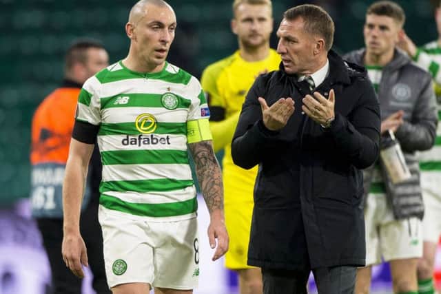 Celtic captain Scott Brown and manager Brendan Rodgers at full-time. Picture: SNS