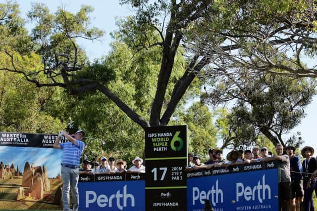 Bob MacIntyre tees off at the 17th in the third round at Lake Karrinyup in Western Australia. Picture: Getty Images