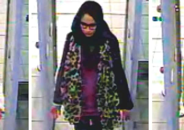 Shamima Begum is caught on CCTV at Gatwick Airport in 2015 as she headed for a flight to Turkey
