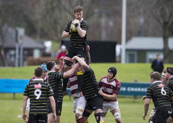 Melrose's Iain Moody takes a line out. Pic: SNS/SRU/Bruce White