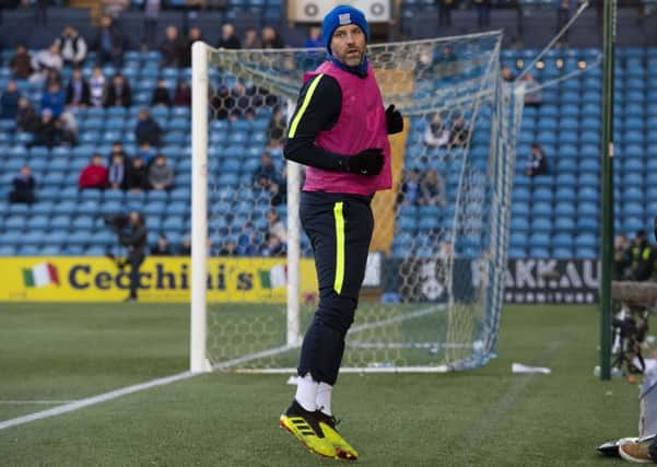 Kris Boyd warms up during Kilmarnock's Ladbrokes Premiership clash with Celtic at Rugby Park. Picture: SNS Group