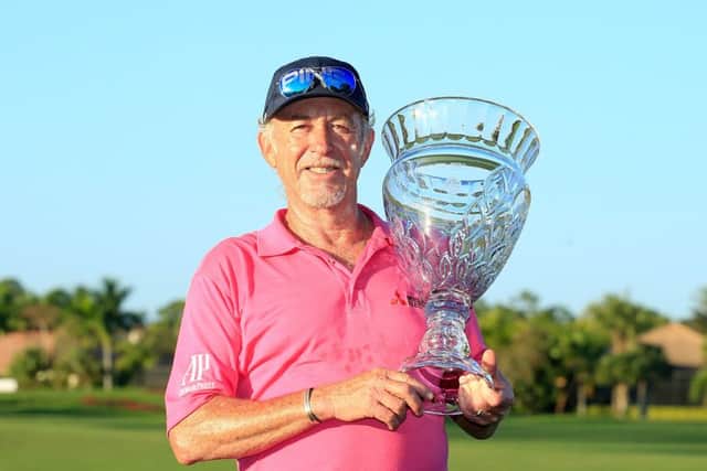 Miguel Angel Jimenez got his hands on the Chubb Classic trophy on the Champions Tour after winning a play-off. Picture: Getty Images