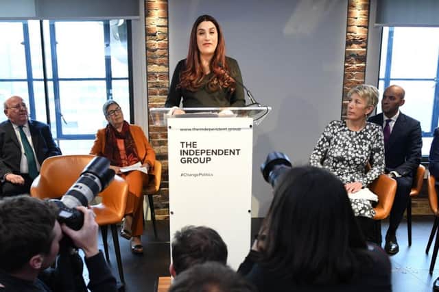 Labour MP Luciana Berger who has announced her resignation during a press conference at County Hall in Westminster, London where a group of seven Labour MPs, including Chris Leslie, Chuka Umunna, Gavin Shuker, Angela Smith and Mike Gapes and Ann Coffey (not present) announced their resignation from the party.