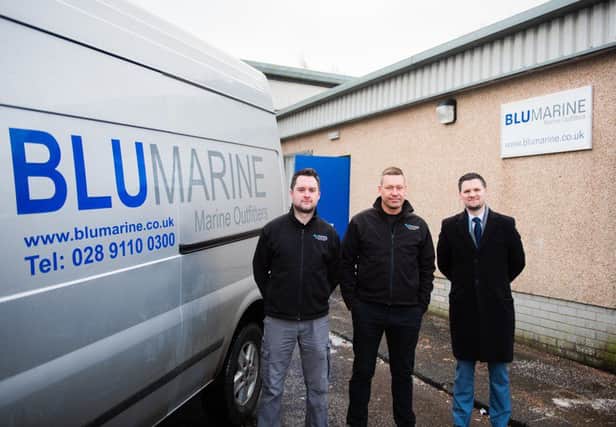 Left to right: David Bingham, projects and logistics at Blu Marine; Darren Brown, senior project manager at Blu Marine; and Andrew Bowman, head of business investment and operations Ri. Picture: Contributed.