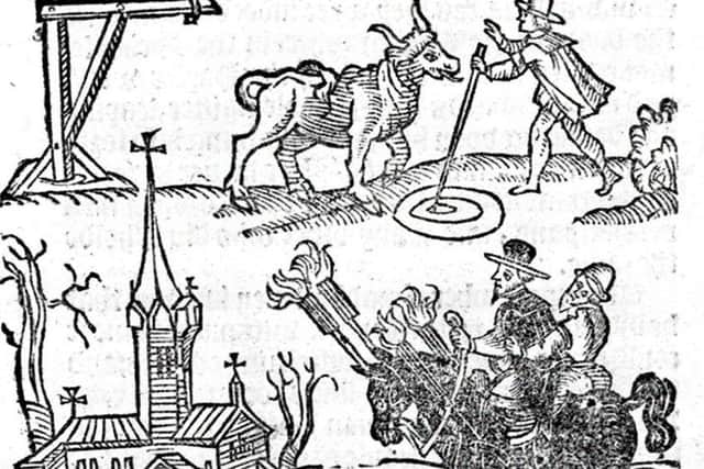 An illustration of  schoolmaster John Flan, a schoolmaster of Saltpans, who was convicted at the North Berwick Witch Trials in 1590. Flan was burnt to death at Castlehill  after having his fingernails forcibly removed.