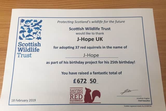 UK fans of J-Hope raised more than £600 to help save Scotland's native red squirrels