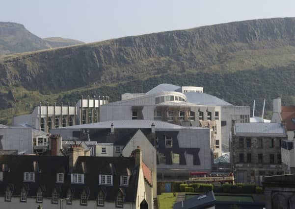 JPLicence: Picture by Andrew O'Brien:
Scottish Parliament Building in Edinburgh seen from Calton Hill. Palace of Holyroodhouse, Arthurs Seat, Salisbury Crags, Dynamic Earth, Canongate Kirk,