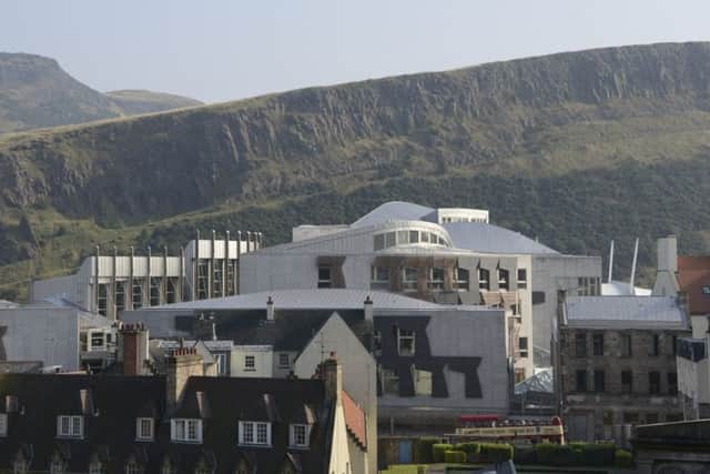 JPLicence: Picture by Andrew O'Brien:
Scottish Parliament Building in Edinburgh seen from Calton Hill. Palace of Holyroodhouse, Arthurs Seat, Salisbury Crags, Dynamic Earth, Canongate Kirk,