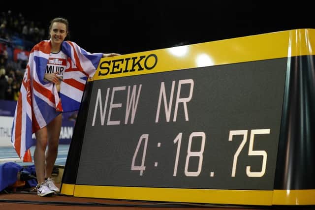 Laura Muir after setting her new British indoor mile record. Picture: Michael Steele/Getty Images